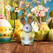  6 יחידות ממולאות סל פסחא ארנב לבד מחט, בובת פרווה מיניאטורית מצמר בעבודת יד, צעצוע בסגנון ארנב, מתנה רכה ואביבית לילדים בנות בנים, עיצוב חדר ילדים בהשראת וולדורף