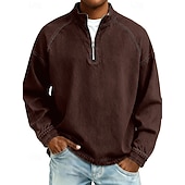  Voor heren Overhemd van 100% katoen met zure wassing T-shirt Lange mouw Opstaand Lente Herfst Herfst winter Effen Vintage Streetwear Casual Rits omhoog Standaard Casual Huis Straat Zwart Roze