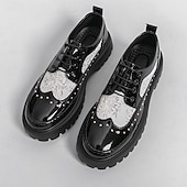 economico Scarpe Derby-Scarpe Oxford da uomo nere in vernice, stringate, con suola spessa, eleganti e formali, con borchie, perfette per matrimoni, feste, banchetti, spettacoli teatrali e occasioni serali di grande effetto.