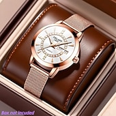 billige Kvartsklokker-Dameklokke i roségull med rød gradert urskive og strass, luksuriøst kvartsarmbåndsur med dagdato og kalendervisning, justerbar nettingrem, elegant motesmykke, gave til mor og kone.