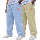abordables Clásico-Hombre Pantalones de lino Pantalones Pantalones de verano Pantalones anchos Correa Cintura elástica Pierna recta Plano Ligero Transpirable Longitud total Diario Exterior Festivos Vacaciones Moda
