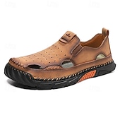 abordables Sandalias casuales-Mocasines casuales de verano de piel sintética para hombre: diseño recortado transpirable, suela flexible y ligera, cómodos para playa, resort, viajes y uso diario.