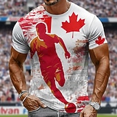 baratos Camisetas de esportes e academia-Camiseta masculina casual de manga curta, estampa da seleção canadense de futebol de 2026, com listras verticais vermelhas e brancas e a inscrição "Canada". Modelagem justa, ideal para torcedores em