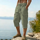 abordables Vacances-Homme Pantalons en Lin Pantalon capri Pantalon d'été Cordon de serrage Taille Élastique Multi-poches Uni Confort Respirant Longueur mollet Occasionnel Quotidien Extérieur Vacances Mode Bleu Noir Non