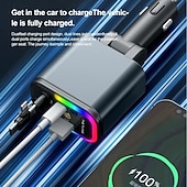 abordables Cargadores inalámbricos-Cargador rápido para coche 5 en 1 de 180 W, adaptador de corriente USB tipo C, cargador de teléfono retráctil con luz de techo tipo estrella para teléfonos iOS y Android.