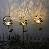 abordables Éclairages pour allées-lampes solaires de jardin décoratives d'extérieur, soleil &amp;Lampe à piquer en métal avec globe en verre craquelé effet lune, lumière LED blanc chaud étanche, décoration pour allée, pelouse, terrasse,
