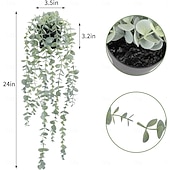 levne Umělé rostliny a zeleň-2 ks umělých rostlin eukalyptu, zavěšených na polici, umělých rostlin v květináči na zeď, ložnici, domov, terasu, vnitřní a venkovní dekorace, umělá zeleň, závěsná rostlina do koupelny, kuchyně,