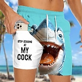  Per uomo Squalo Gergo divertente animali dei cartoni animati Pantaloncini foderati Pantaloncini da bagno 2 in 1 Pantaloncini da mare Misura del girovita medio Hawaiano Vacanza al Mare Tasche Laterali