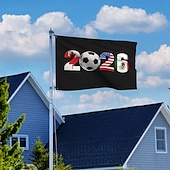 voordelige Tuinvlaggen, Banner-Vlag voor de voetbalevenementen van 2026 - thema Canada, VS, Mexico met nationale vlaggen &amp;voetbal, zwarte achtergrond, kwaliteitsmateriaal