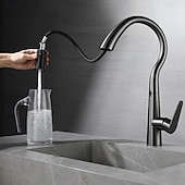 זול ברזים למטבח-ברז כיור מטבח עם מרסס נשלף, ברז מטבח מסחרי בעל ידית אחת בקשת גבוהה