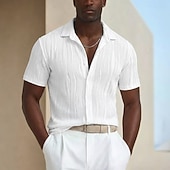 رخيصةأون زر قميص الرجال-رجالي قميص قميص صيفي قميص غير رسمي زر حتى القميص قميص جاكار أزرق أسود أبيض أخضر كم قصير خطوط / أمواج قبة فضفاض مناسب للبس اليومي قماش الجاكار ملابس موضة كاجوال مريح