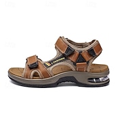 cheap Vacation Sandals-Men's Brown Outdoor Sandals – Adjustable Strap Summer Shoes, Breathable Comfort, Hiking, Beach &amp; Travel Wear