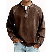  Per uomo Maglietta Maglia Henley Camicia 100% cotone lavaggio acido Manica Lunga Semplice Vintage Streetwear Casual Lavato Manica corta Collo alla coreana Henley Casuale Casa Streetwear Primavera