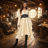 cheap Outfits-Set Medieval Renaissance Dress Headpiece Necklace with Accessories Long Sleeves Pirate Fancy Dress Women's Pirate Halloween Carnival Masquerade Renaissance Fair Retro Theme Party Adults' Dress More