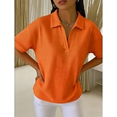  Damskie Podkoszulek Koszulki polo Koszulki Swetry w wafelkowatej dzianinie Równina Moda Elegancki Podstawowy Krótki rękaw Kołnierzyk koszuli Zwykłe topy Codzienny Wyjściowe Weekend Niebieski Czarny