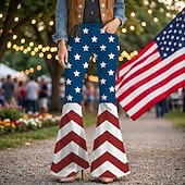  250° anniversario USA Retrò Vintage Anni '70 Pantaloni Pantaloni a zampa d'elefante Hippie Disco Vita alta Zigzag Costume Per donna Mascherata 4 Luglio Feste Giorno dell'Indipendenza Adulti Pantaloni