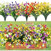 billige Kunstig blomst-20 bunter med kunstige calla liljer til utendørs bruk, kunstige planter UV-bestandige kunstige plastblomster til innendørs blomsterkasse, veranda, sommer, kirkegård, vårdekor (fargemiks)