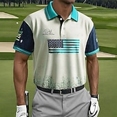 abordables Men's Golf Polo-American Independence Day Men's American Flag Golf Sports Polo Shirts Short Sleeve Polo Shirts Collared Shirts Casual Athleisure Buttons Spring &amp; Summer Red Green