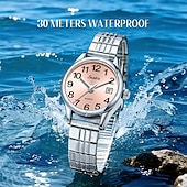 abordables Montres à quartz-Montre femme avec bracelet élastique en acier, montre à quartz facile à lire avec cadran rose et affichage de la date, bracelet extensible en acier inoxydable, cadeau idéal pour femme ou jeune fille,