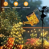 abordables Luces de camino y linternas-1 regadera hueca de metal con forma de ángel solar para exteriores, lámpara de proyección impermeable IP44, decoración de villa, patio, camino de jardín, luz de paisaje de 63 cm para patio, patio