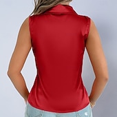 cheap Plain Blouses-Women's Shirt Satin Blouse Dress Shirt Button Up Shirt Solid Color Plain Elegant Fashion Casual Sleeveless Turndown Regular Tops Daily Office Work Black White Yellow Red Purple Summer Spring Fall