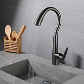 זול ברזים למטבח-ברז כיור מטבח עם מרסס נשלף, ברז מטבח מסחרי בעל ידית אחת בקשת גבוהה