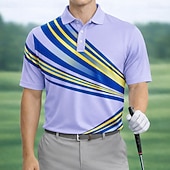 cheap Men's Golf Polo-Men's Geometic Golf Sports Polo Shirts Short Sleeve Polo Shirts Collared Shirts Casual Athleisure Buttons Spring &amp; Summer Blue White Yellow
