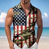  Per uomo 4 luglio, 250° anniversario degli Stati Uniti Mimetico Bandiera degli Stati Uniti Camicia Camicia con Bottoni Maglietta senza maniche Senza Maniche Patriotico Ferie Estate Primavera Collo