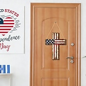 abordables 250 Aniversario de los EE. UU.-Letrero de madera para puerta conmemorativo del 250.º aniversario de la Independencia de Estados Unidos, estrellas blancas y rojas. &amp;Decoración de la puerta principal con rayas blancas y lazo