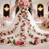 abordables Flores artificiales-Guirnalda de rosas artificiales dobles de primavera de 196,8 pulgadas (2 piezas), extralarga, de 196,8 pulgadas (50 cm). Ideal para arcos florales y arreglos para el Día de San Valentín, bodas,