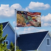 abordables 250e Anniversaire-Drapeau patriotique américain commémorant le 250e anniversaire des États-Unis, orné de la Statue de la Liberté, d'un aigle à tête blanche, du Mont Rushmore et de la Maison Blanche. Idéal pour une exposition intérieure et extérieure.