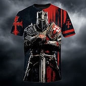 economico Magliette di fede-Maglietta Crociati Cavalieri Templari Medievale Crociato Guerriero Corazzato Croce Rossa Spada Gotico Fantastico T-Shirt Stampa tutto sopra a maniche corte Collo rotondo Casual RPG Cosplay Maglietta