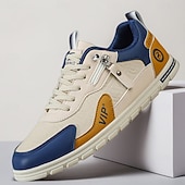 economico Scarpe Casual con Lacci-sneakers da uomo in similpelle beige: eleganti e traspiranti per uscite casual, viaggi e comfort quotidiano