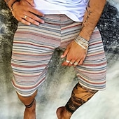 cheap Geometric Print-Men's Boho Striped Geometric Pattern Sweat Shorts Beach Shorts Terry Shorts Mid Waist Retro Vintage Daily Streetwear Holiday Drawstring Elastic Waist 3D Print Designer Clothing Apparel