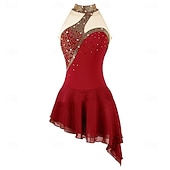 cheap Figure Skating Dresses-Figure Skating Dress Girls' Ice Skating Dress Violet Navy Black Patchwork Asymmetric Hem Stretchy Training Competition Skating Wear Classic Crystal / Rhinestone Sleeveless Ice Skating Figure Skating