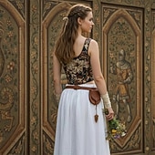 billige Topper-Kostymer i middelalderstil Renessanse Cottagecore Korsett Bodice Viking Bonde Blondér Blomstret Jacquardvevnad Kostyme Dame Keltisk fantasi Halloween Karneval Ytelse LARP Ren Faire Voksne Korsett