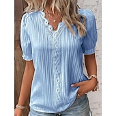  Pentru femei Tricou Tee Top Dantelă Peteci Simplu Modă Stilat Clasic Manșon scurt În V Topuri obișnuite Zilnic Ieșire Sfârșit de săptămână Negru Alb Galben Albastru celest Mov Vară Primăvară