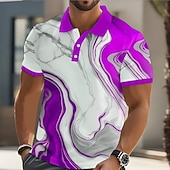  男性用 幾何学的な ポロシャツ 半袖 ポロシャツ 襟付きシャツ カジュアル アスレイジャー ボタン 夏 春 ブルー ルビーレッド パープル