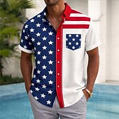  Herre 4. juli USAs 250-årsjubileum USAs flagg Skjorte Sommerskjorte Skjorte med knapper Kortermet Patriotisk utendørs Ferie Sommer Vår Aftæpning 3D-utskrift krage skjorter Front One Lomme Blå