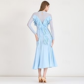 billiga Standard Ballrum-Tiodans Klänning Plisserat Tvinning Dam Fest Träning Prestanda Långärmad Elastan Polyester