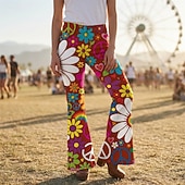 cheap Bottoms-Retro Vintage Boho 1970s Pants Bell Bottom Pants Hippie Disco High Waist Floral Peace Symbols Fancy Dress Women's Halloween Carnival Music Festival Retro Theme Party Adults' Pants
