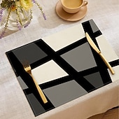 billige Placemats &amp; Coasters &amp; Trivets-retro svart-hvitt geometrisk bordløper, 100 % polyestervevd rektangulær borddekorasjon, minimalistisk abstrakt mønsterdesign, maskinvaskbar, varmebestandig