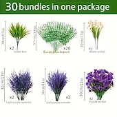 preiswerte Künstliche Blume-30 künstliche Blumenarrangements in Lila und Weiß mit Lavendel, Veilchen, Perserfarn und Eukalyptus, realistische, farbechte Seidenblumen für Garten, Zuhause, Hochzeit, Party, Balkon und Terrasse