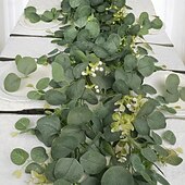 levne Umělé rostliny a zeleň-Girlanda z eukalyptových listů, umělý hedvábný list, stříbrný dolar, umělá zeleň, falešná závěsná girlanda z eukalyptových listů na stůl, svatební hostinu, interiér, exteriér, zeď, plášť, pokoj,