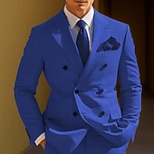 voordelige Heren Klassieke Blazers-Voor heren Afstuderen Blazer Cocktail kledij Smoking liiketoiminta Bruiloft Modieus Casual Lente &amp; Herfst Polyester Effen Zak Knop Casual / Dagelijks Dubbele rij knopen Blazer Geel Bordeaux