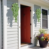 preiswerte Künstliche Pflanzen &amp; Grünpflanzen-4 künstliche grüne Kunststoffblumen, künstliche Hängepflanzenranken, UV-beständig, geeignet für die Dekoration von Haus- und Gartenwänden, Büros, Hochzeiten, Partys und Hängekörben.