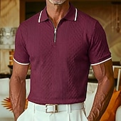 economico Polo Classico da Uomo-Per uomo Polo con zip Testurizzato Casuale Ferie Bavero Zip a un quarto Manica Corta Moda Essenziale Semplice Jacquard Zip a un quarto Primavera &amp; Estate Estate Primavera Vestibilità regolare Blu