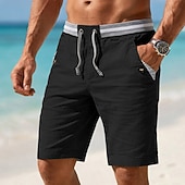 economico Vacanza-Per uomo Shorts Shorts di Lino Pantaloncini Estivi Shorts da Spiaggia Coulisse Tasca Elastico in vita Blocco di colori Tinta unita Comodità Traspirante Corto Casuale Quotidiano Spiaggia Vacanza Moda