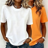  Γυναικείο T-Shirt 100% Βαμβάκι Βασικό Κλασικό Μοντέρνο Κοντό Μανίκι Στρόγγυλη Λαιμόκοψη Κανονικές Μπλούζες Καθημερινές Έξοδος Μαύρο/Κόκκινο Λευκό+Ρόζ Λευκό/Μαύρο Πράσινο/Μπλε Λευκό+Πορτοκαλί