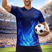  Men's Soccer Jersey Shirt France Style White Blue Graphic Tee Breathable UFP 50 Quick Dry Mesh Athletic Top Lightweight Training Tournament Fan Shirt